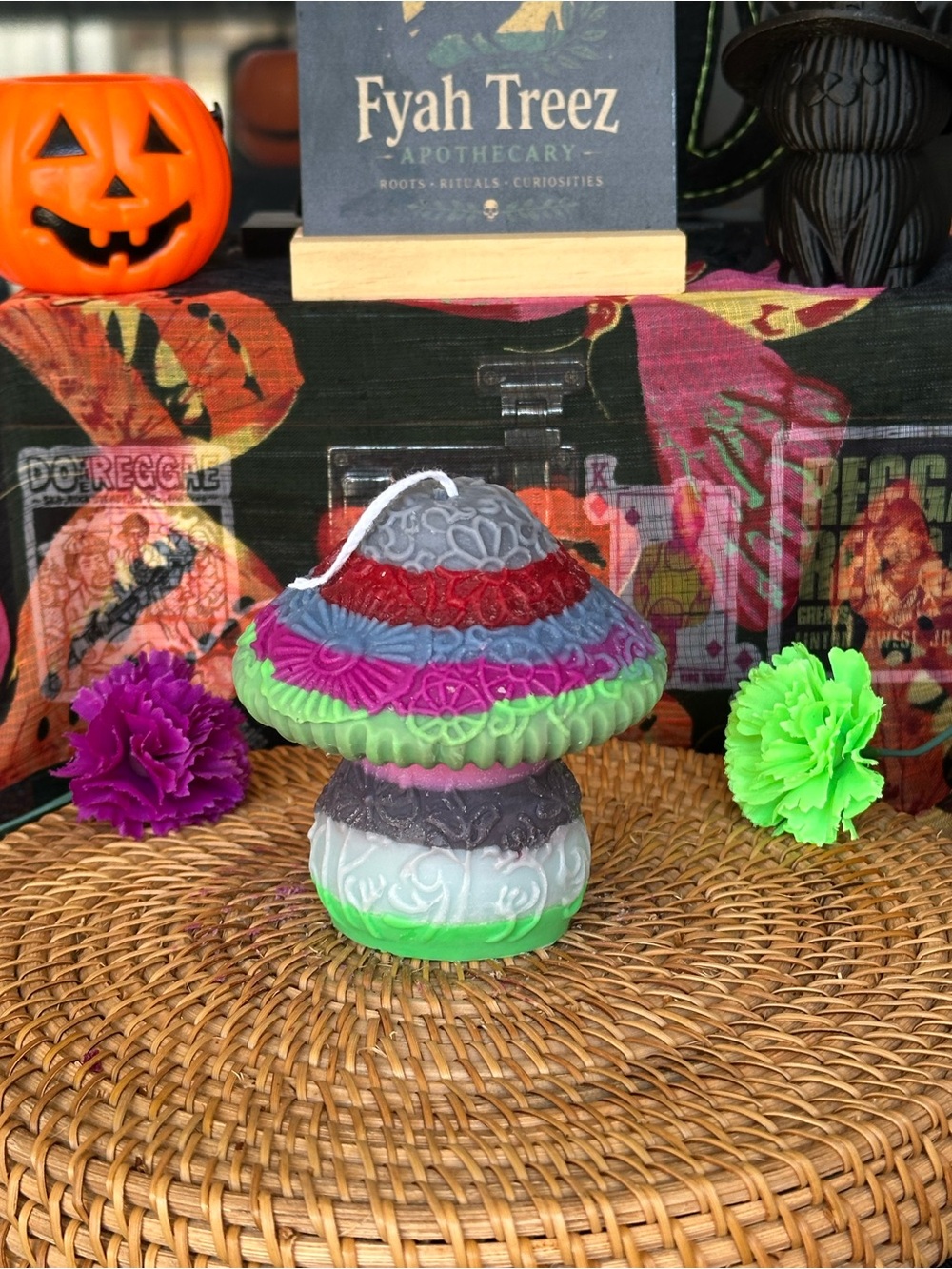 Magic Cauldron Toadstool Candle – One-of-a-Kind Multicolor Mushroom
